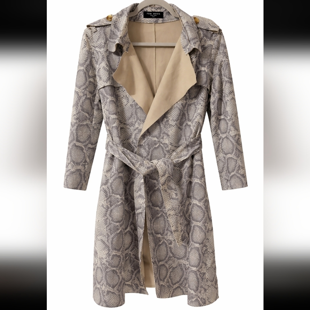 Elegant Snake Print Trench Coat - Picture 2 of 7
